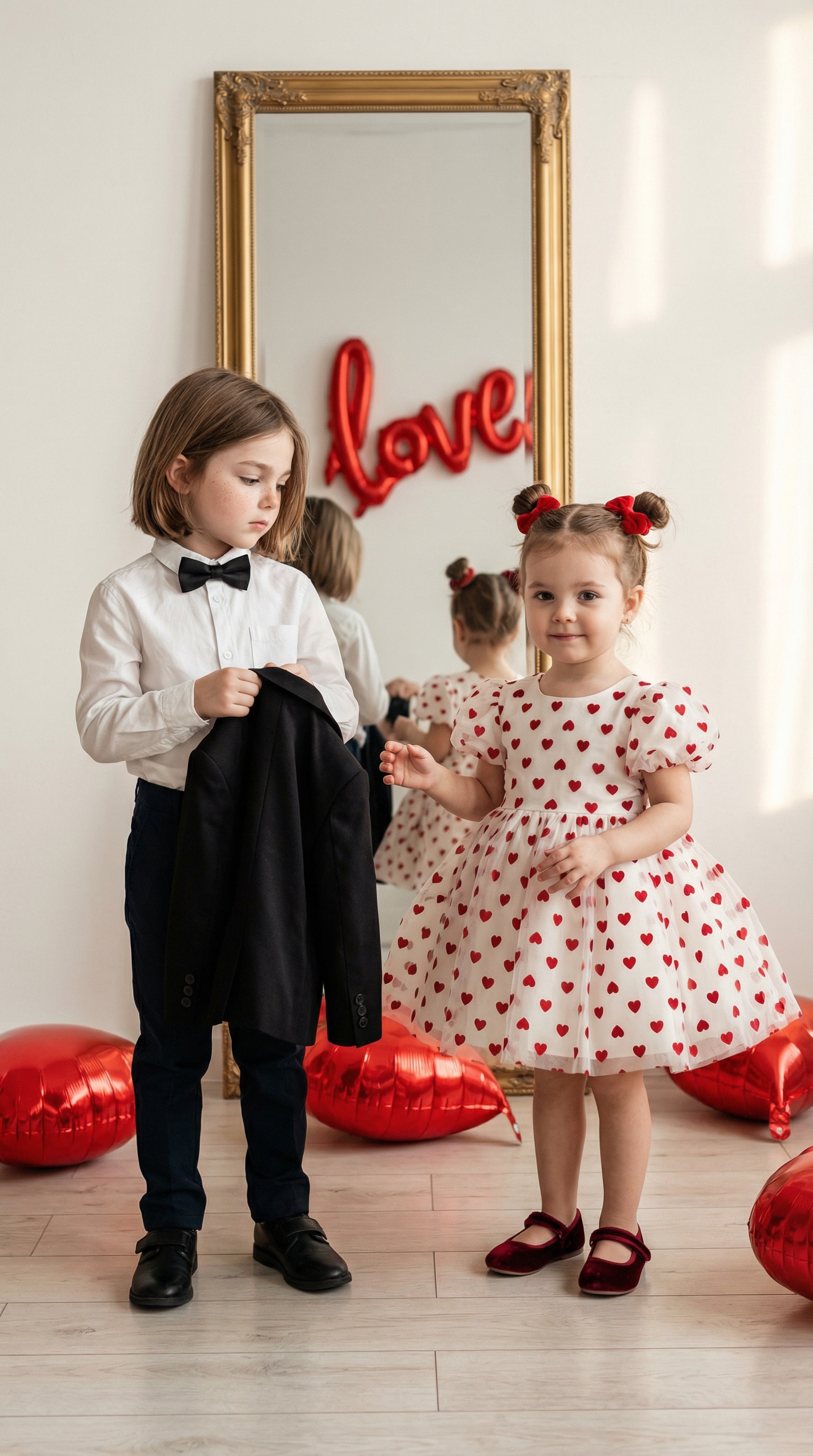 Children's Valentine Portrait in White | پرامپت تصویر هوش مصنوعی