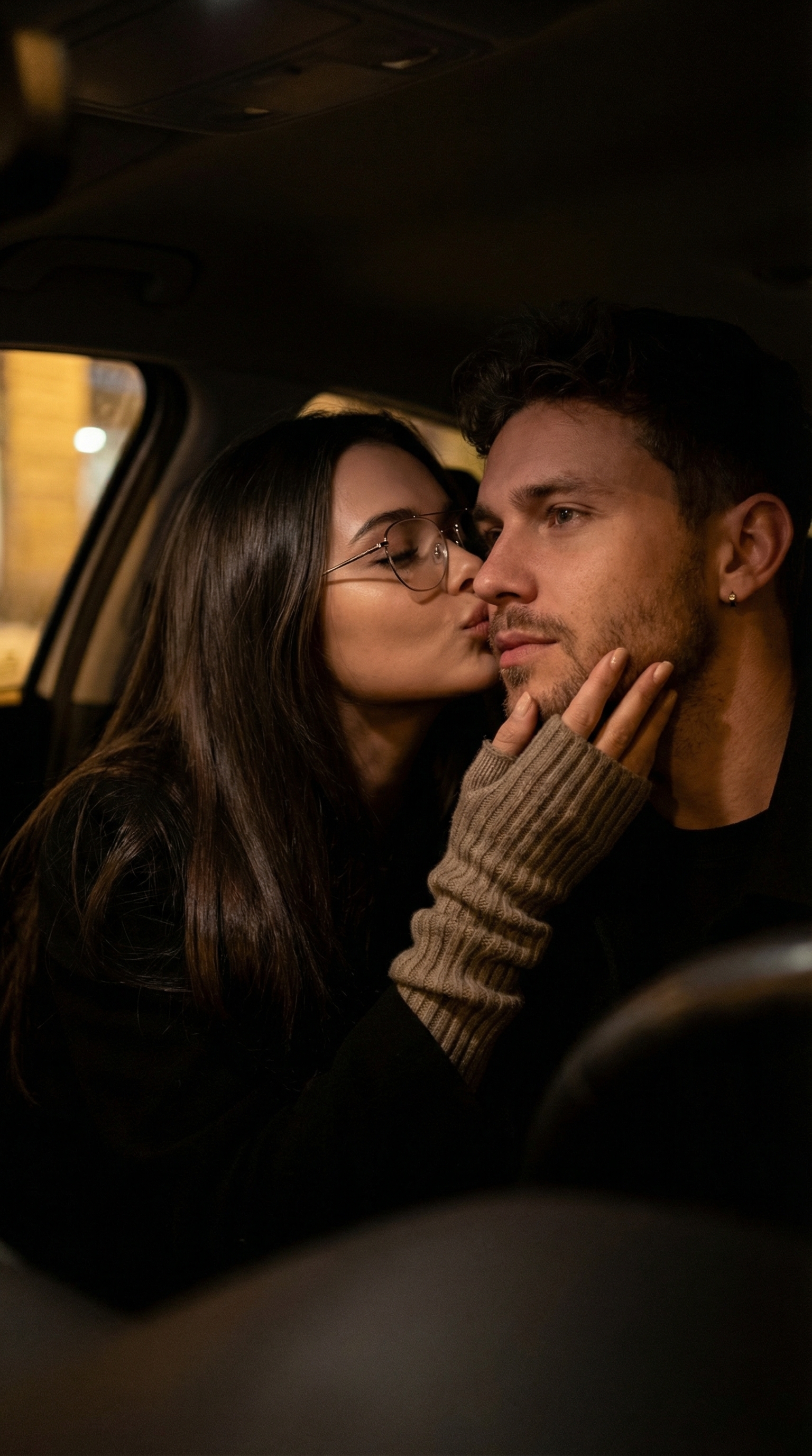 Intimate Car Kiss Moonlit Romance | پرامپت تصویر هوش مصنوعی
