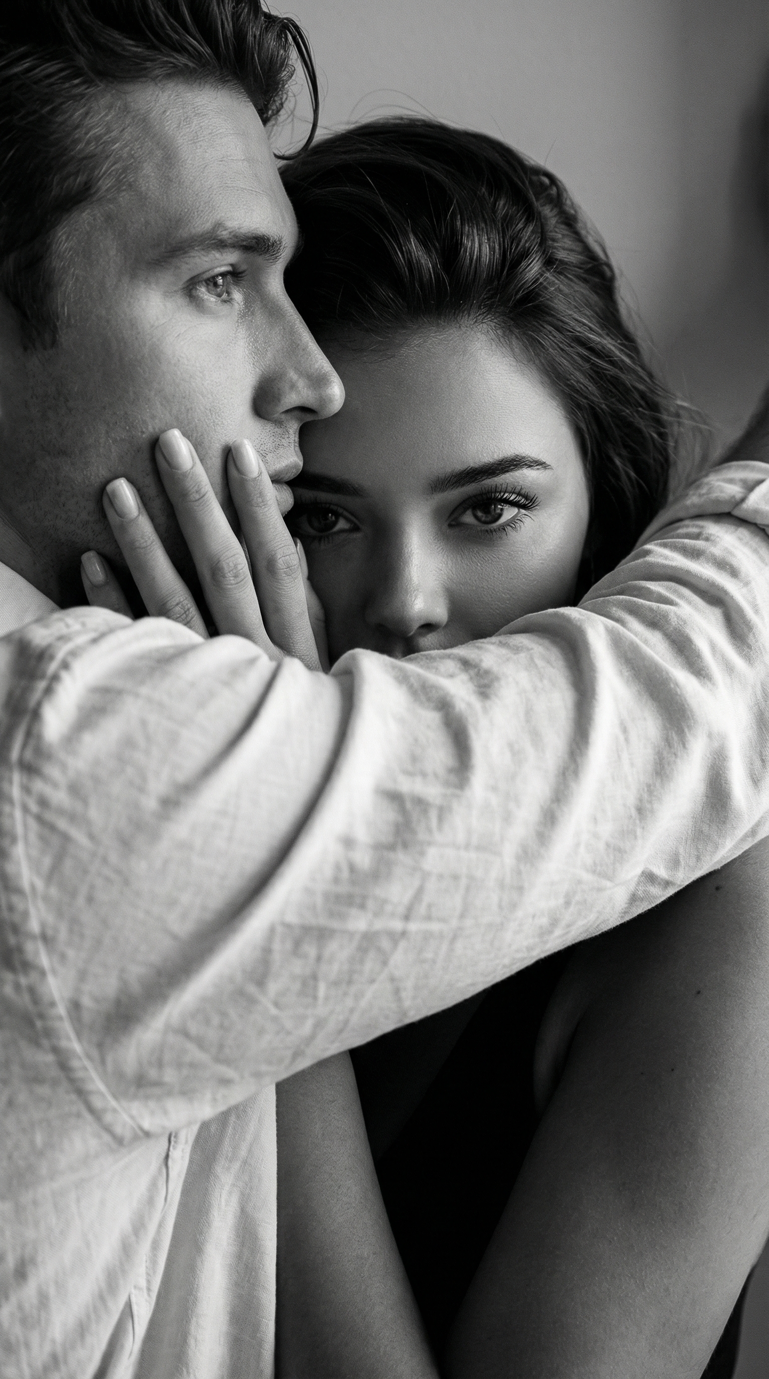 Intimate Embrace in Black White | پرامپت تصویر هوش مصنوعی