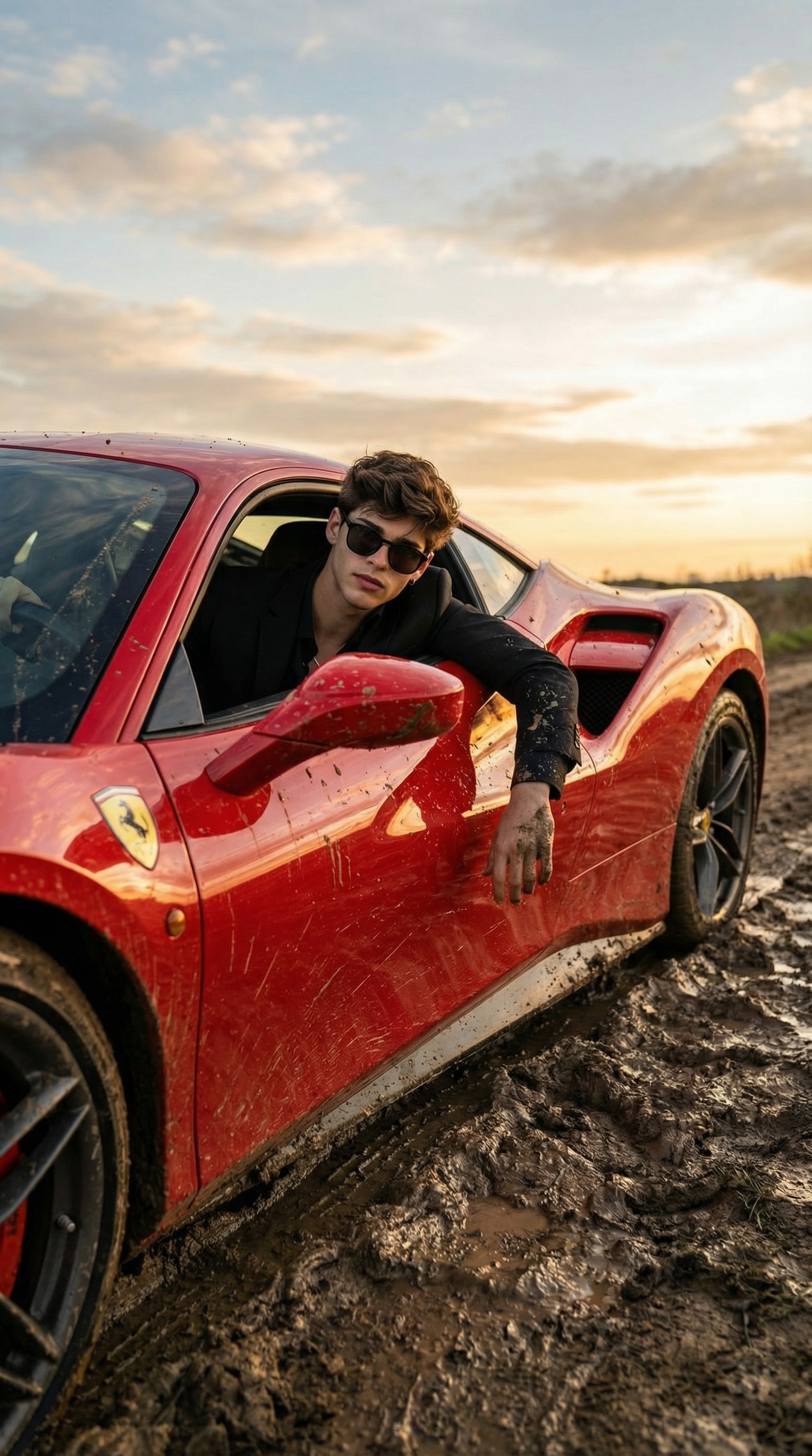 Stranded Ferrari Muddy Adventure | پرامپت تصویر هوش مصنوعی