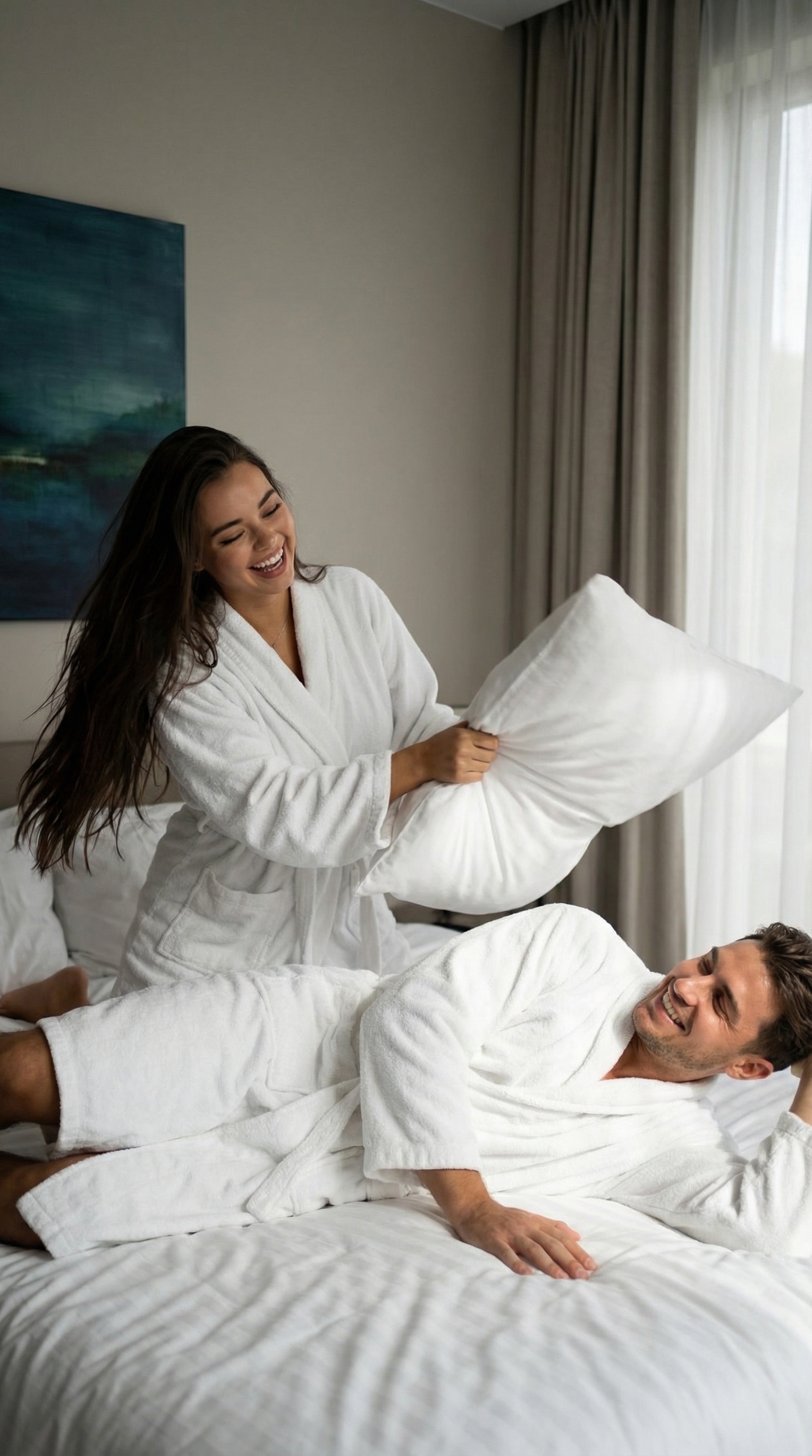 Playful Pillow Fight Romance | پرامپت تصویر هوش مصنوعی