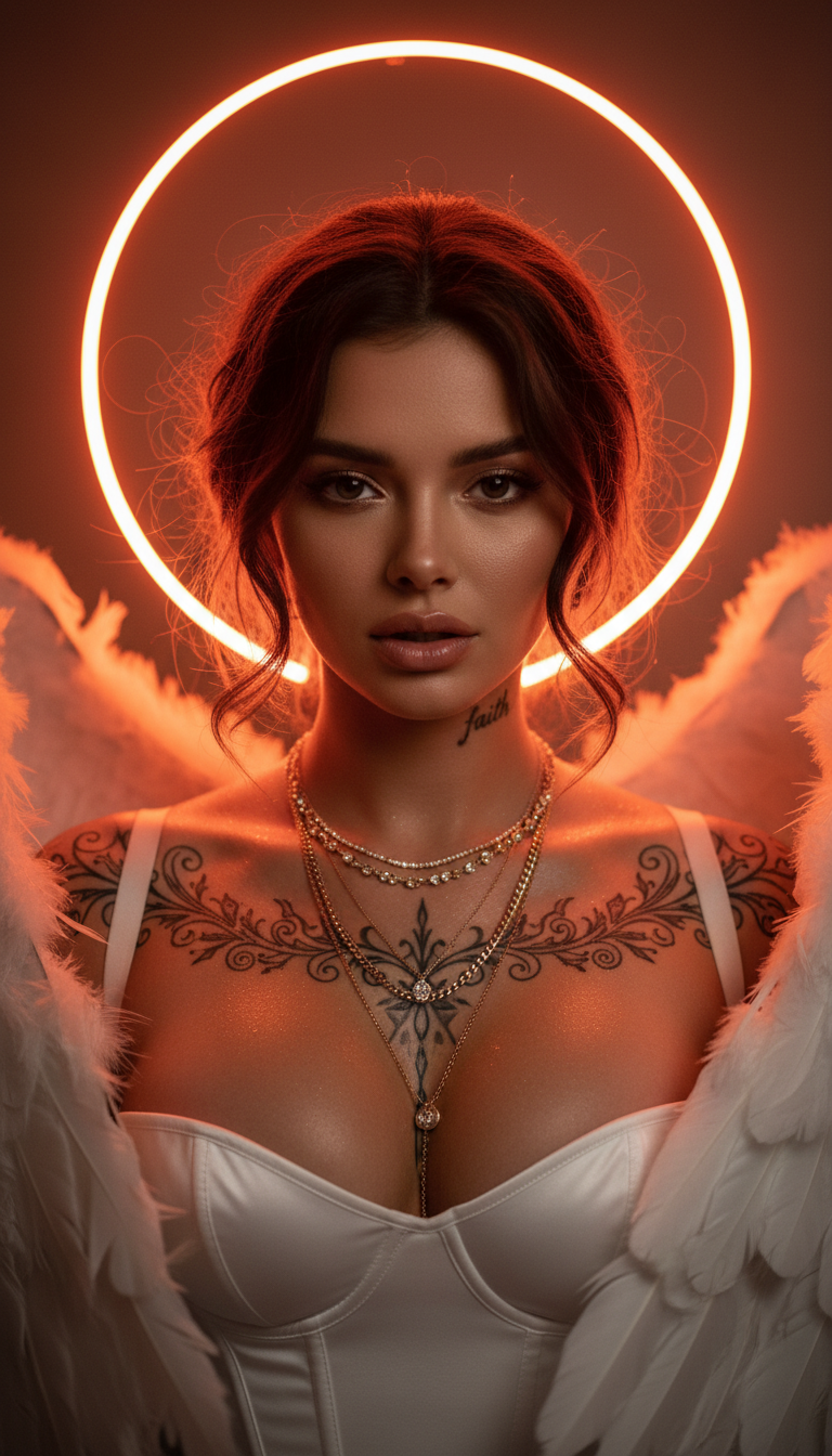 Mystical Angel with Neon Halo | پرامپت تصویر هوش مصنوعی