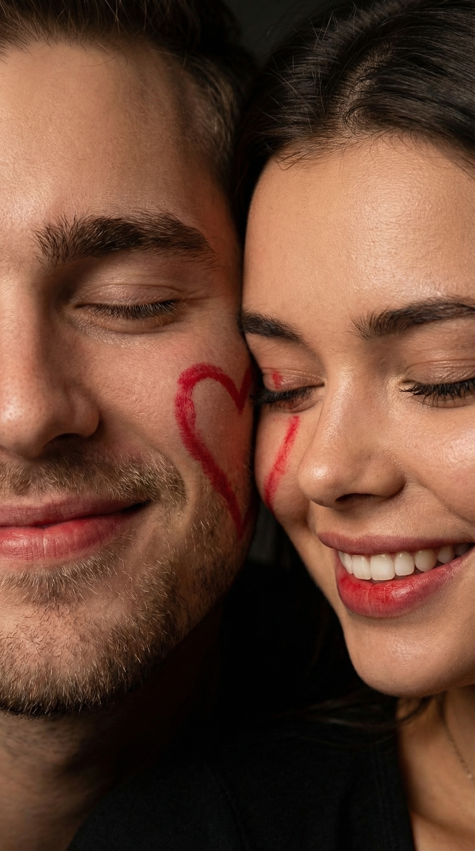 Lovers Share Heart-Painted Kiss | پرامپت تصویر هوش مصنوعی