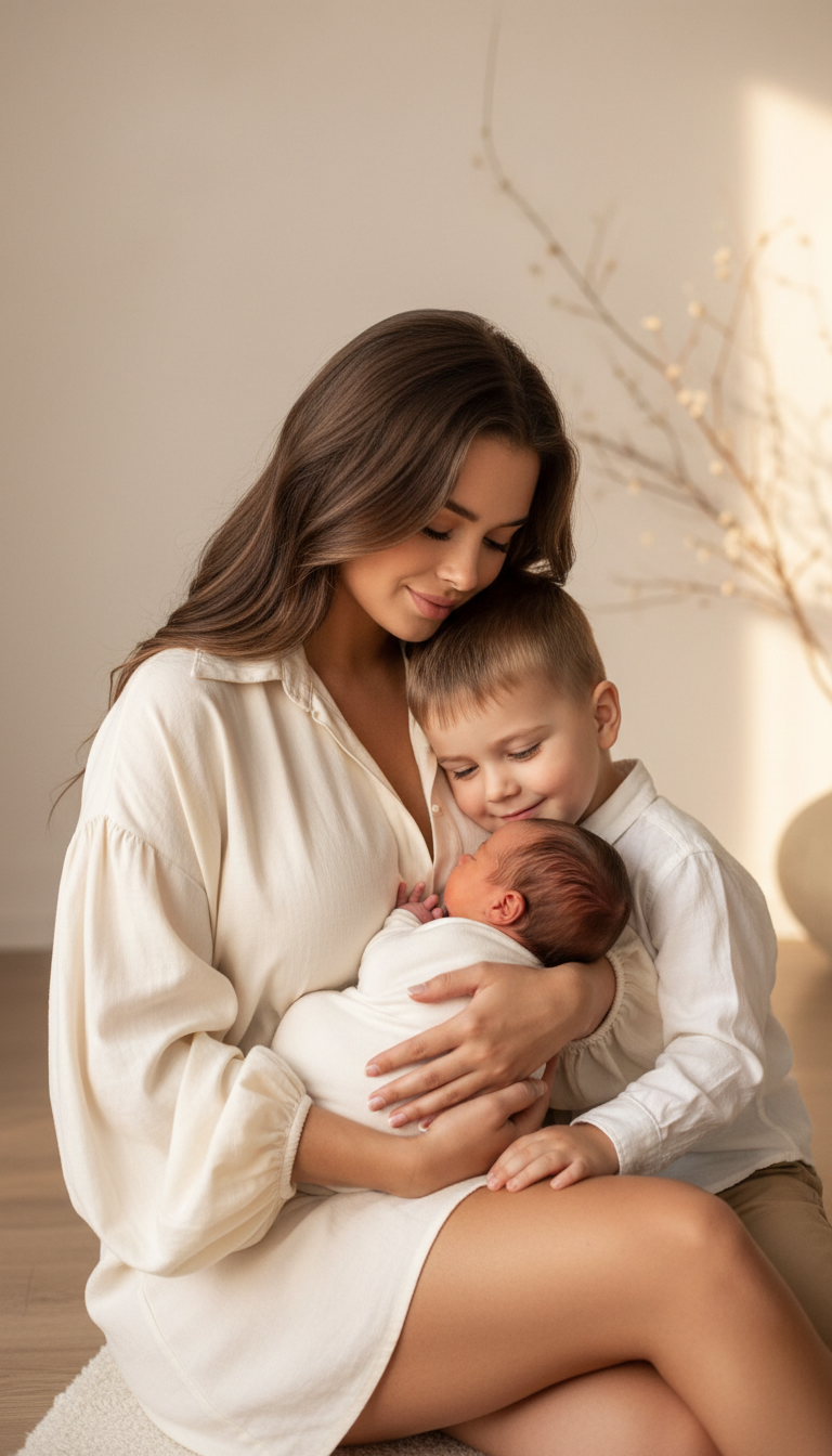Mother's Tender Embrace With Children | پرامپت تصویر هوش مصنوعی