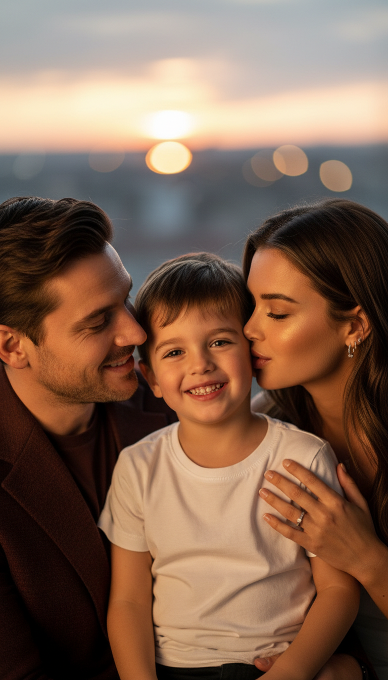 Family Embrace in Golden Twilight | پرامپت تصویر هوش مصنوعی