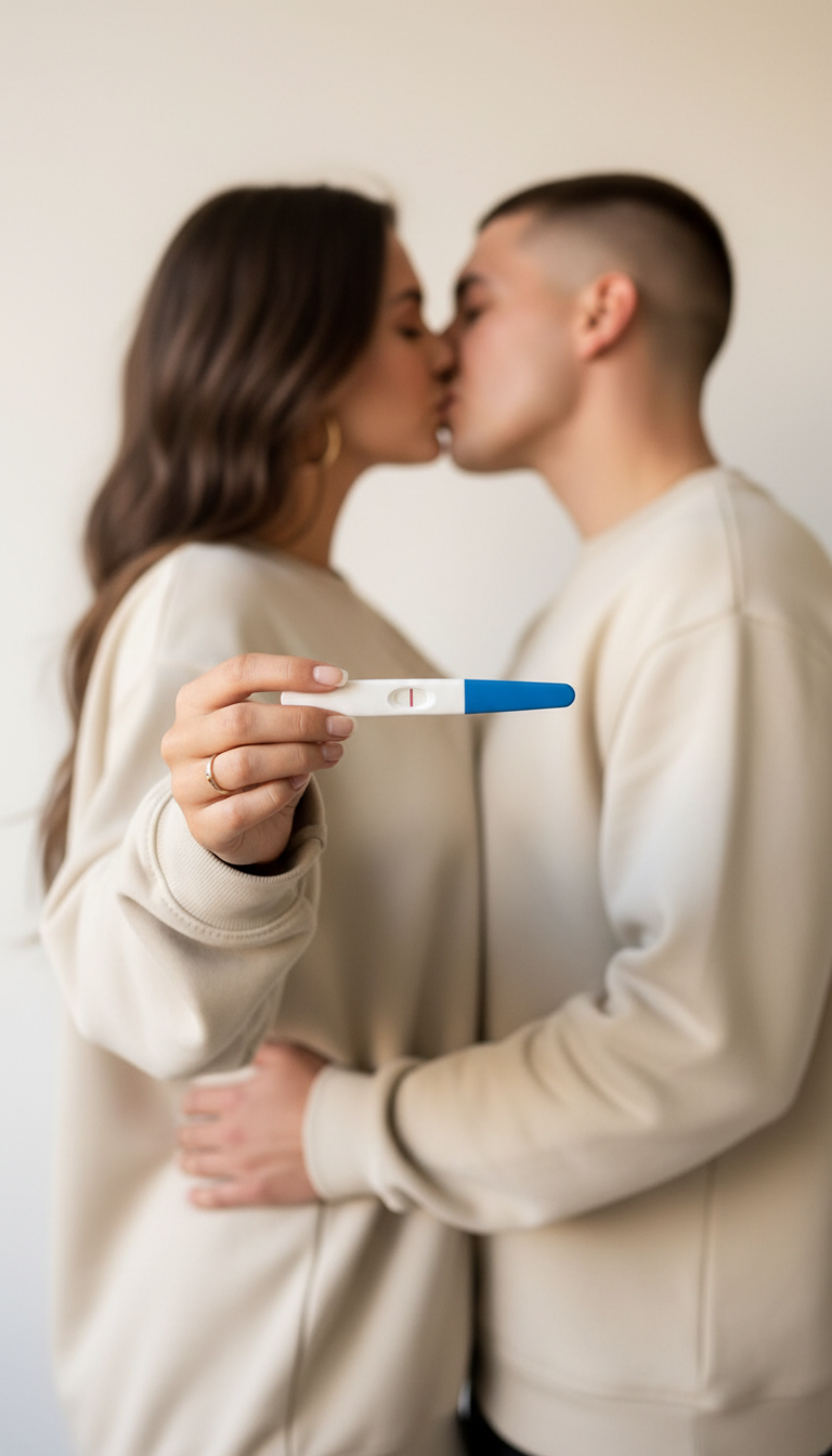 Tender Kiss and Pregnancy Test | پرامپت تصویر هوش مصنوعی