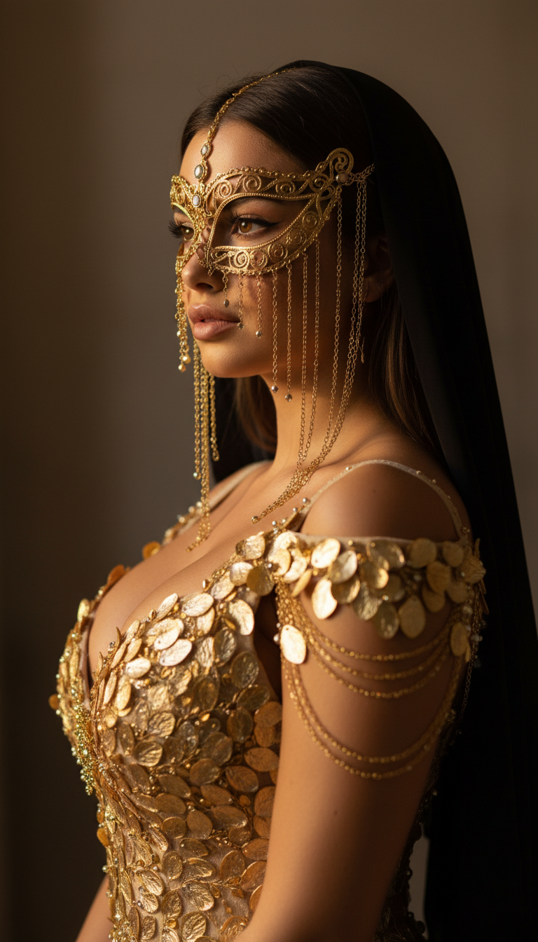 Golden Mask Mystique Portrait | پرامپت تصویر هوش مصنوعی