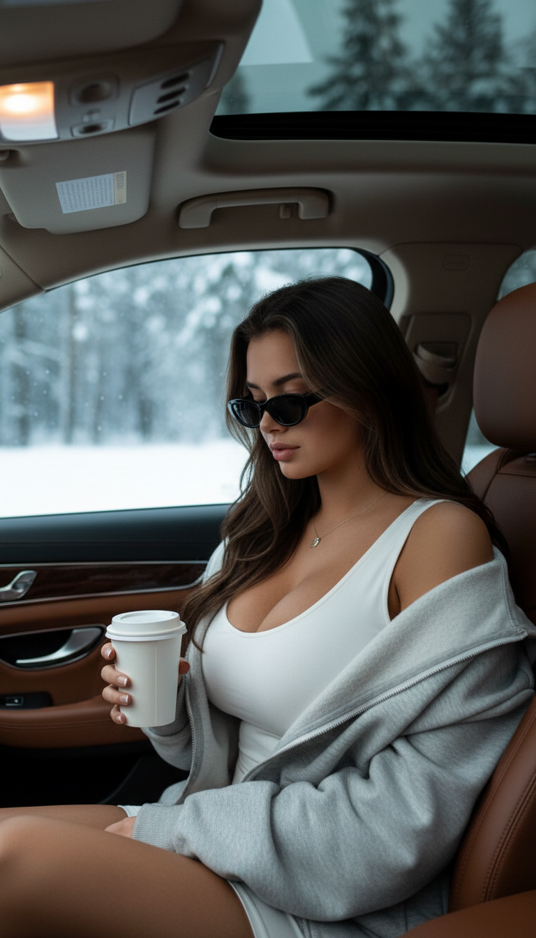 Winter Drive Reflective Moment | پرامپت تصویر هوش مصنوعی