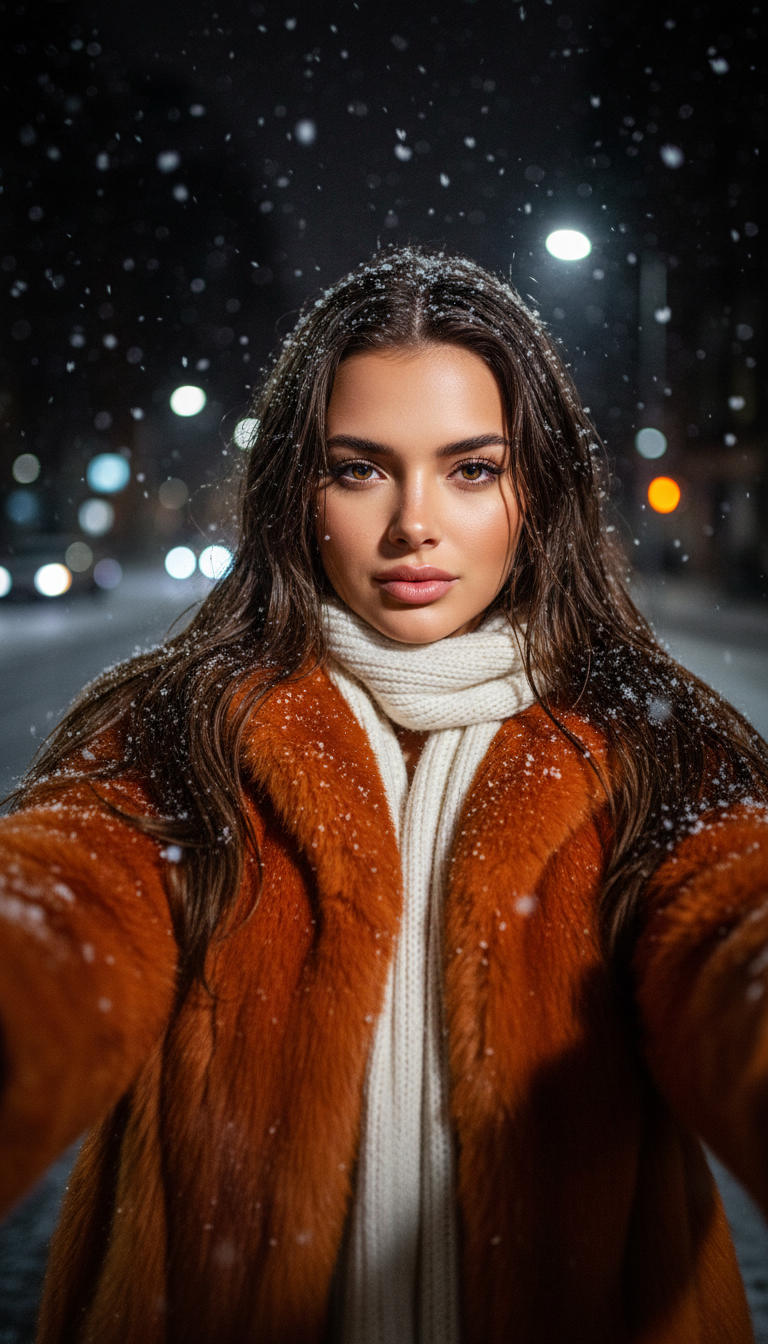Night Selfie Snow Queen Portrait | پرامپت تصویر هوش مصنوعی