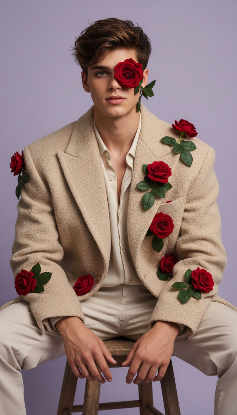 Contemplative Man Among Blooming Roses | پرامپت تصویر هوش مصنوعی