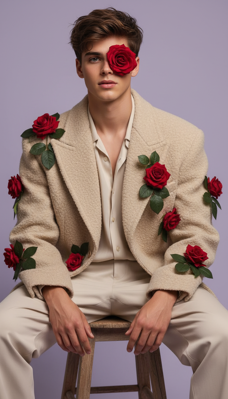 Contemplative Man Among Red Roses | پرامپت تصویر هوش مصنوعی