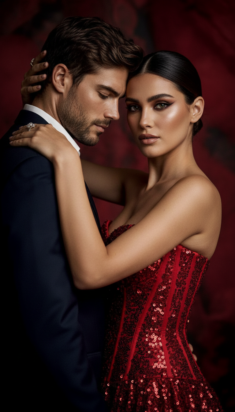 Intimate Embrace in Red Light | پرامپت تصویر هوش مصنوعی