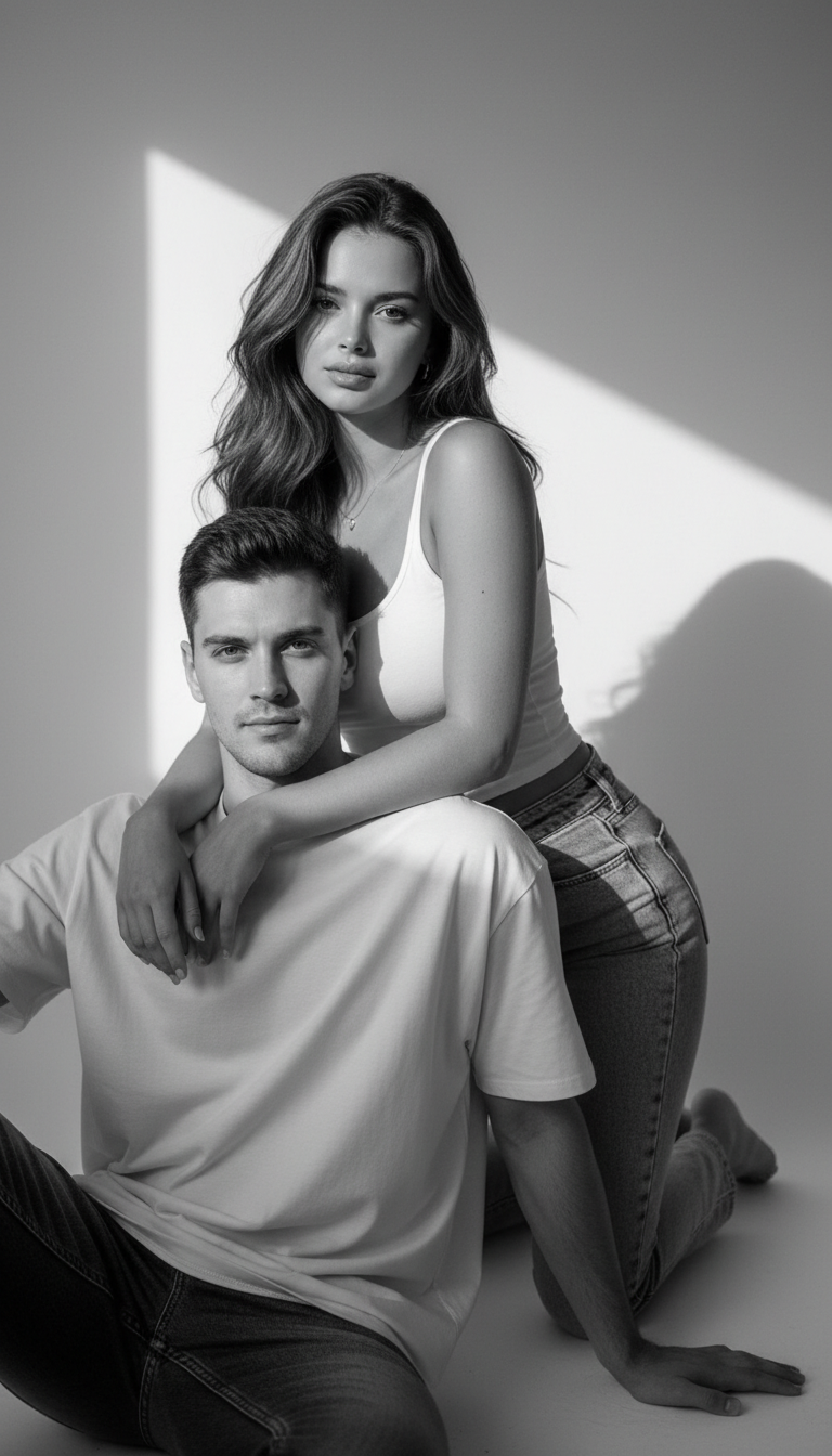 Intimate Couple Monochrome Portrait | پرامپت تصویر هوش مصنوعی