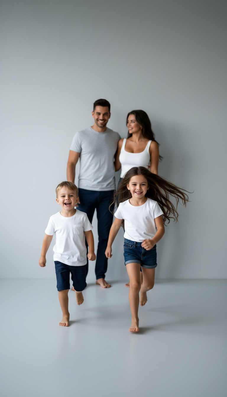 Joyful Family Running Together Portrait | پرامپت تصویر هوش مصنوعی