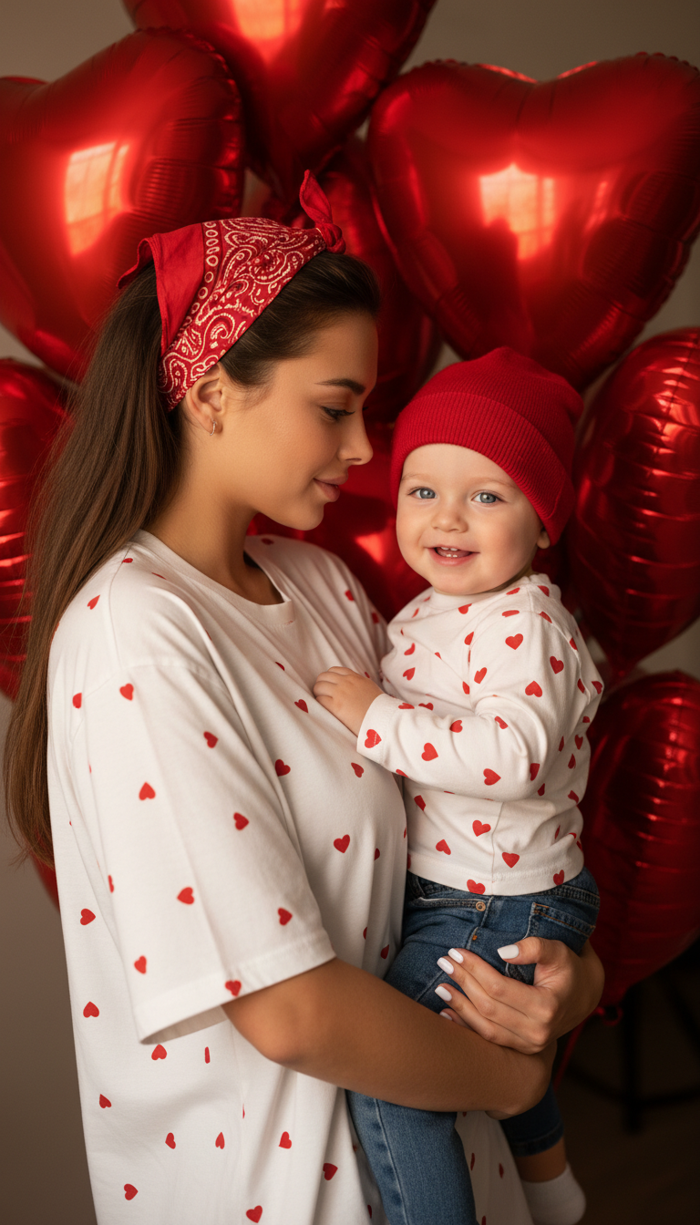 Mother and Son Valentine Portrait | پرامپت تصویر هوش مصنوعی