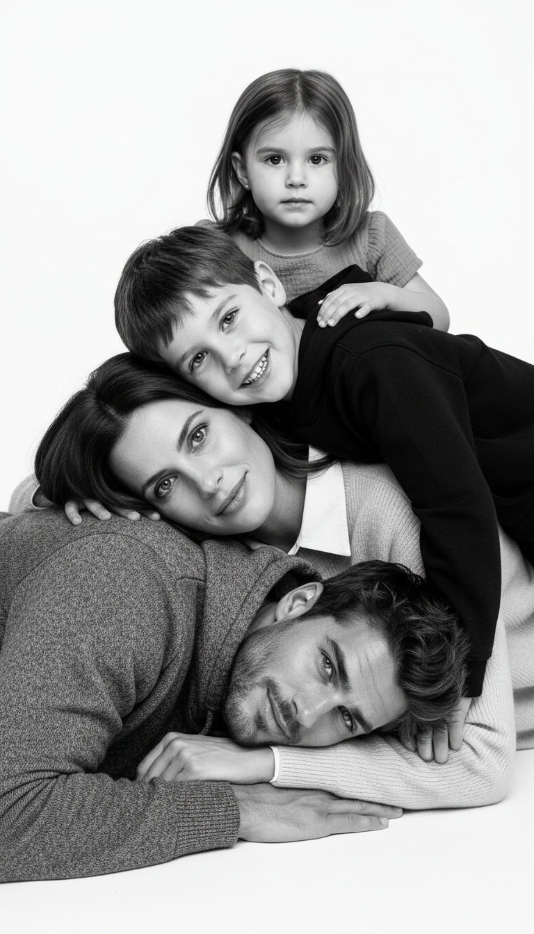 Family Portrait Stacked Monochrome Composition | پرامپت تصویر هوش مصنوعی