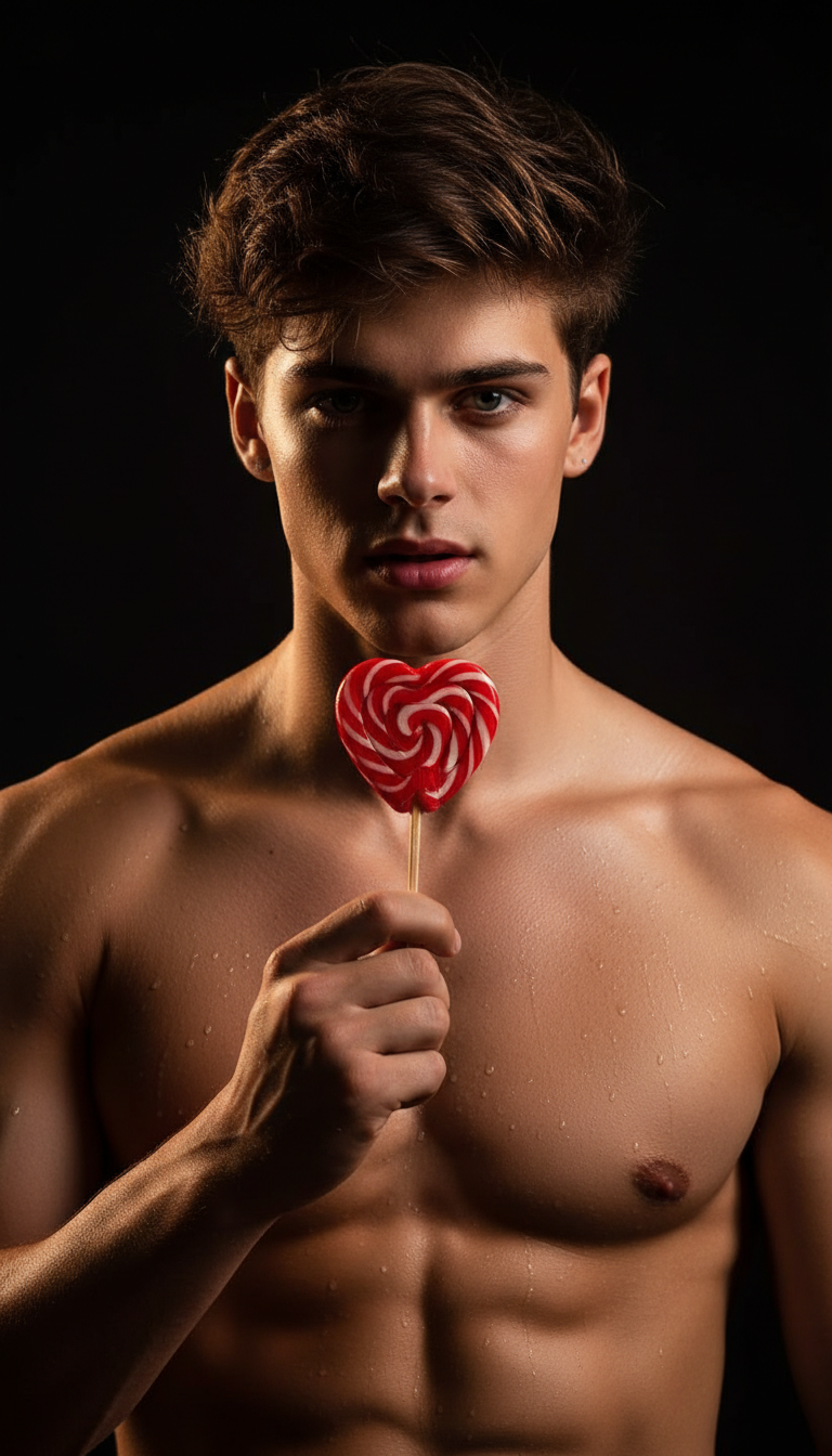Dark Portrait with Heart Lollipop | پرامپت تصویر هوش مصنوعی