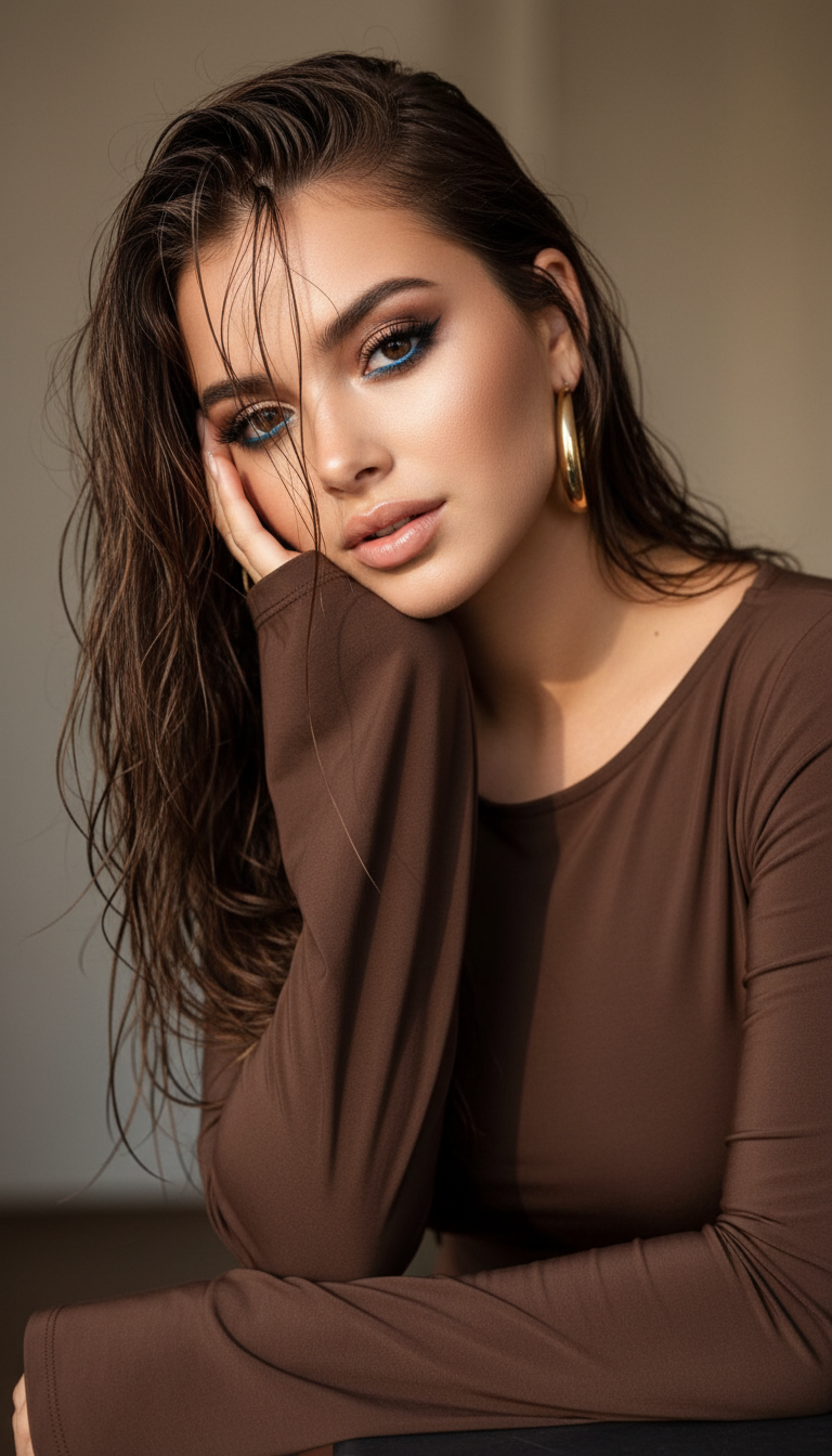 Dreamy Portrait with Blue Eyeline | پرامپت تصویر هوش مصنوعی