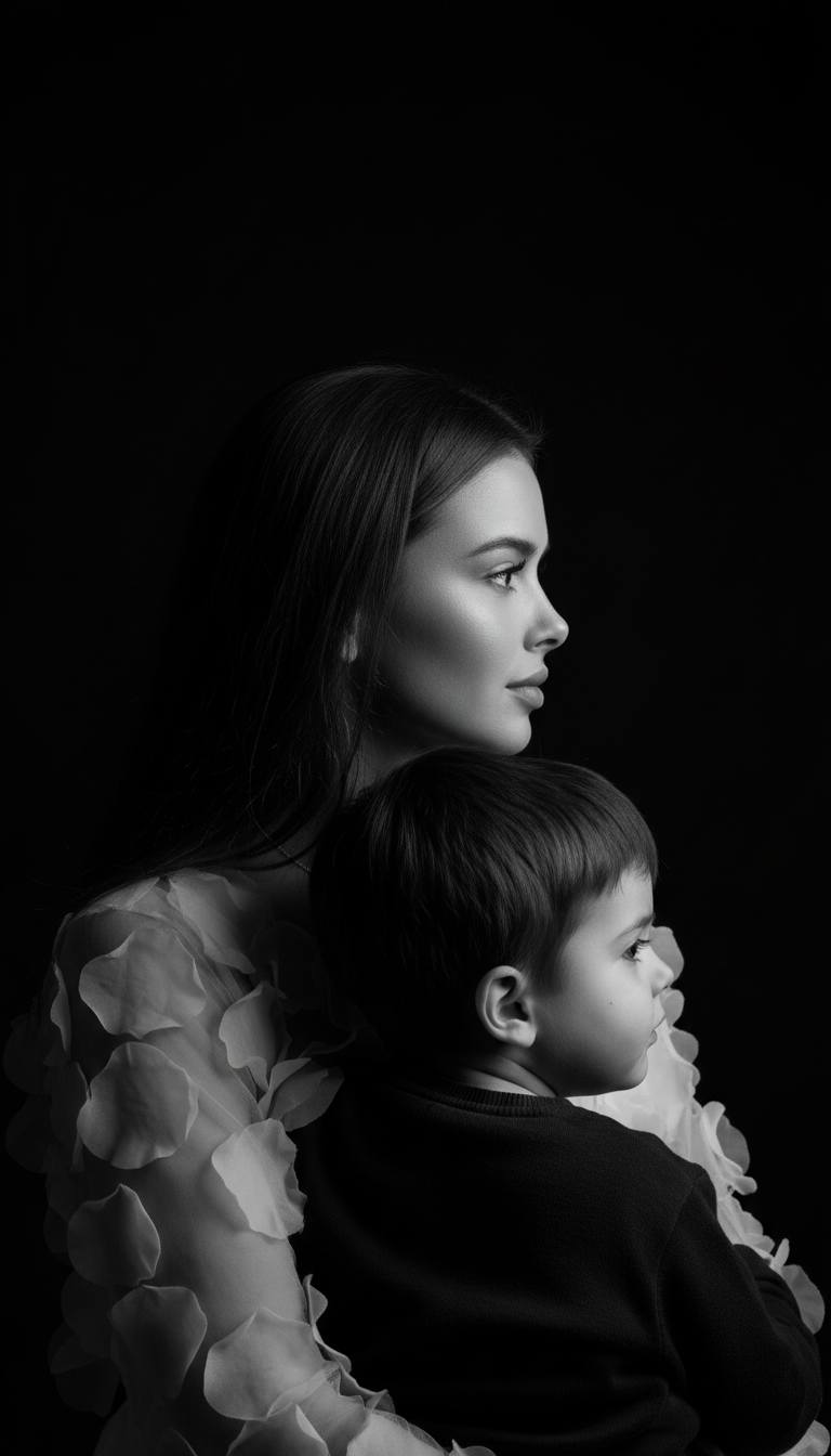 Mother Son Tender Profile Portrait | پرامپت تصویر هوش مصنوعی