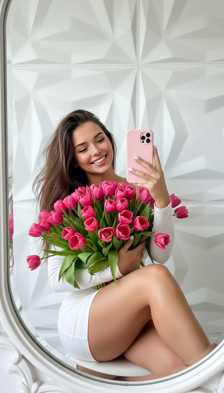 Joyful Tulip Selfie Mirror Moment | پرامپت تصویر هوش مصنوعی