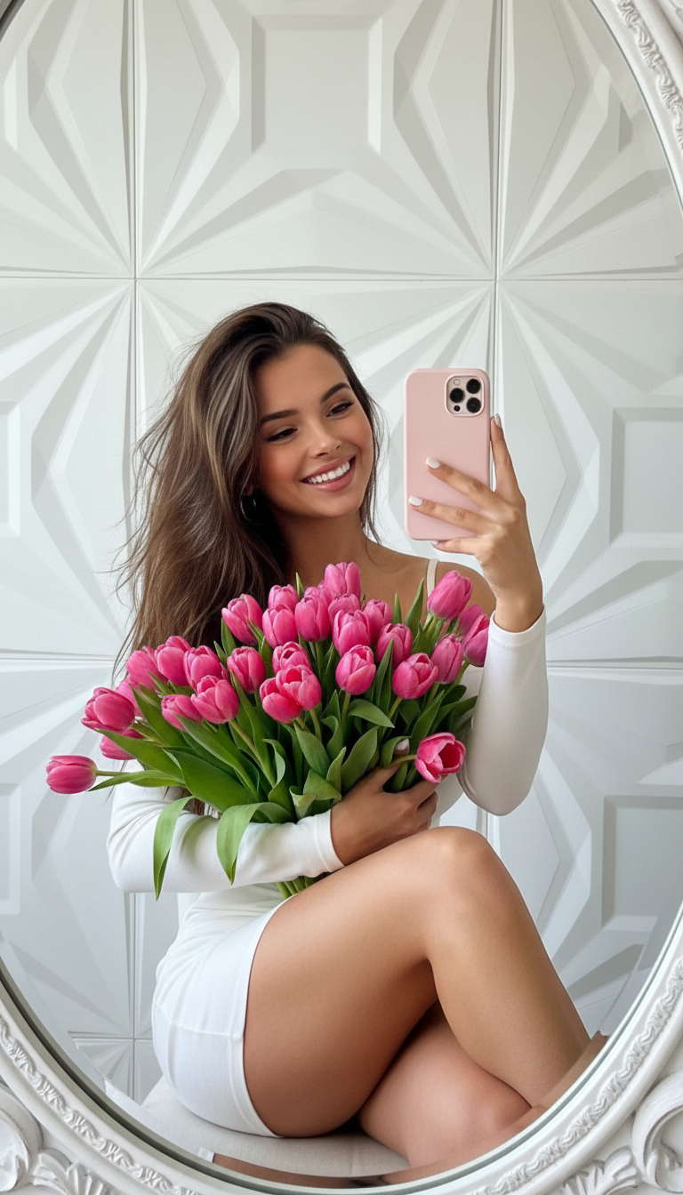Playful Tulip Selfie Mirror Moment | پرامپت تصویر هوش مصنوعی