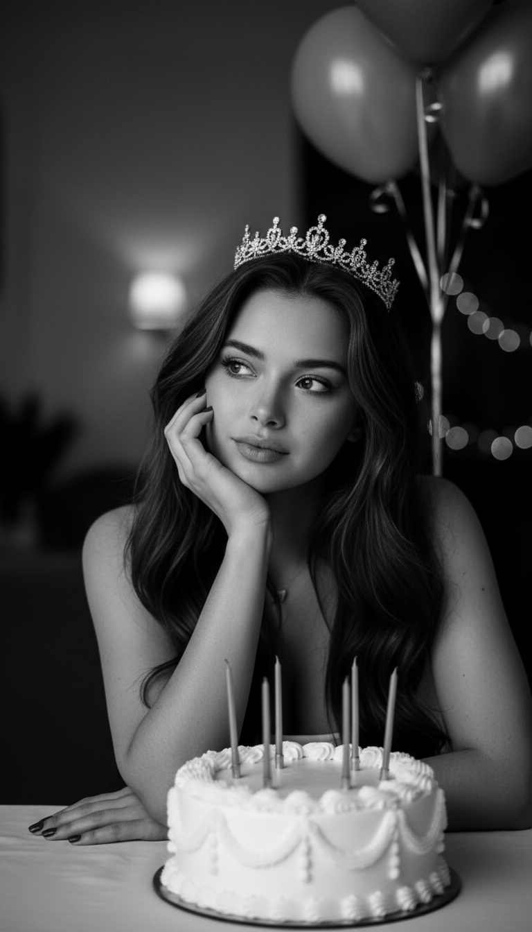 Birthday Reflections in Black and White | پرامپت تصویر هوش مصنوعی
