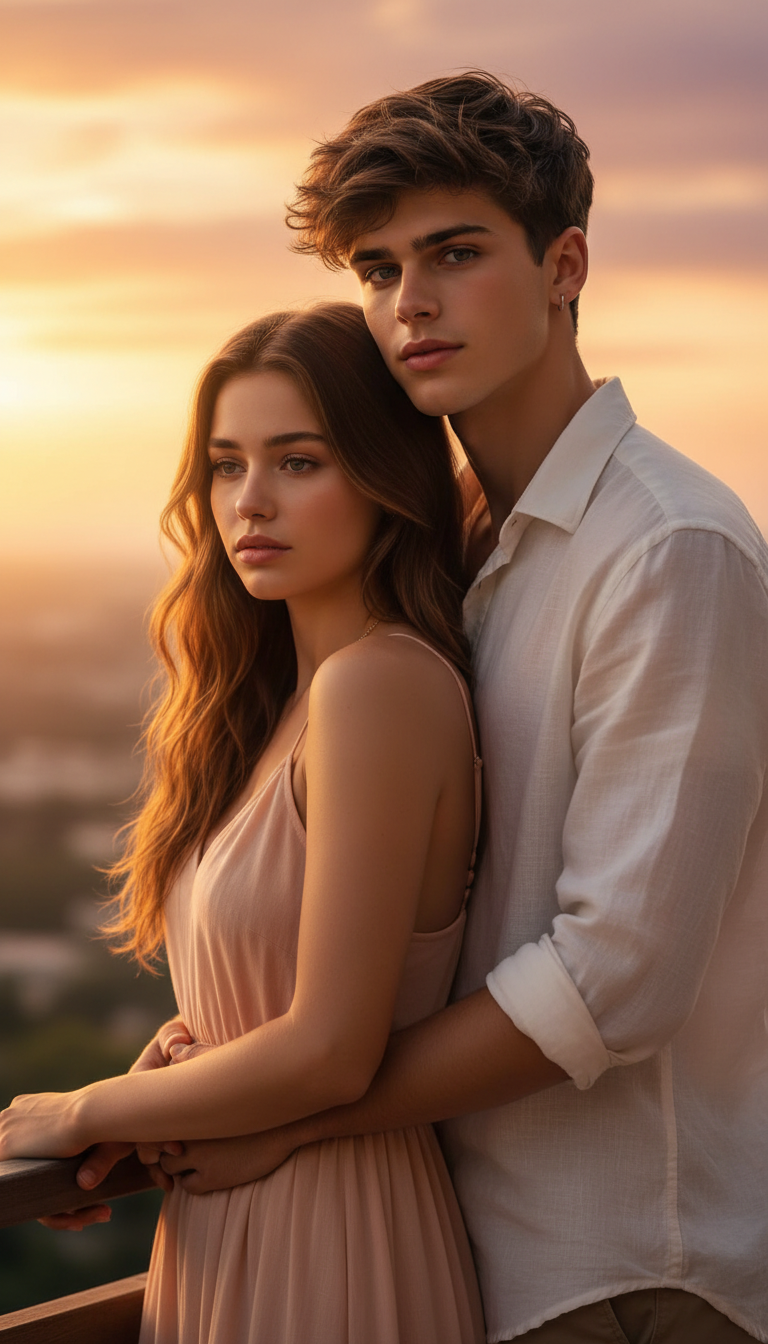 Lovers Embrace at Golden Sunset | پرامپت تصویر هوش مصنوعی