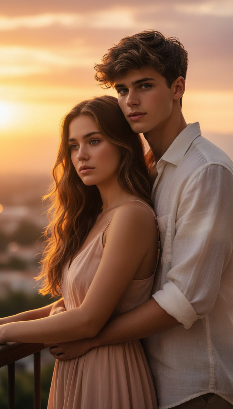 Intimate Sunset Couple Portrait | پرامپت تصویر هوش مصنوعی