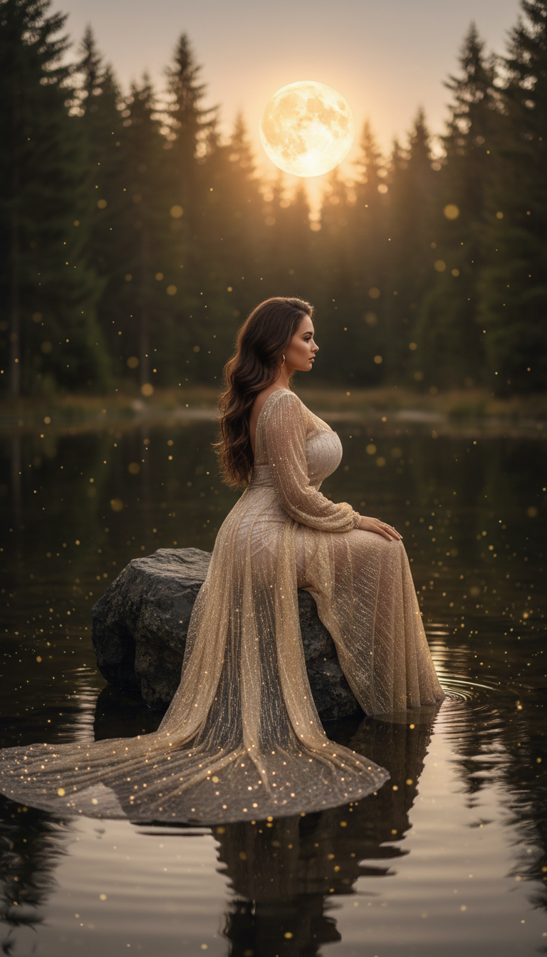 Moonlit Goddess in Forest Pond | پرامپت تصویر هوش مصنوعی