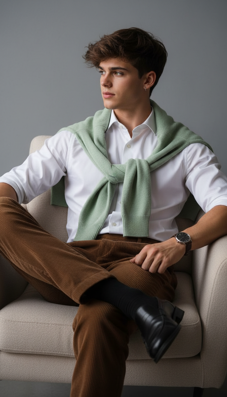 Contemplative Man in Casual Elegance | پرامپت تصویر هوش مصنوعی