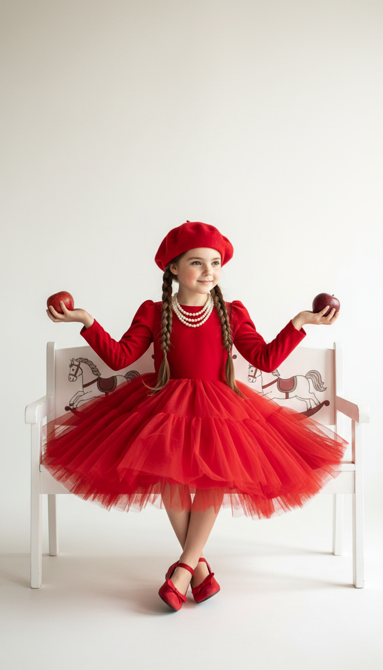 Little Ballerina with Red Apples | پرامپت تصویر هوش مصنوعی