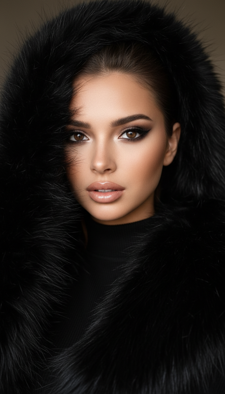 Mysterious Beauty Behind Black Fur | پرامپت تصویر هوش مصنوعی