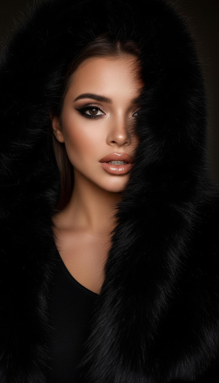 Mysterious Beauty Behind Black Fur | پرامپت تصویر هوش مصنوعی