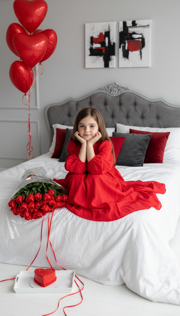 Girl in Red Dress Among Tulips | پرامپت تصویر هوش مصنوعی