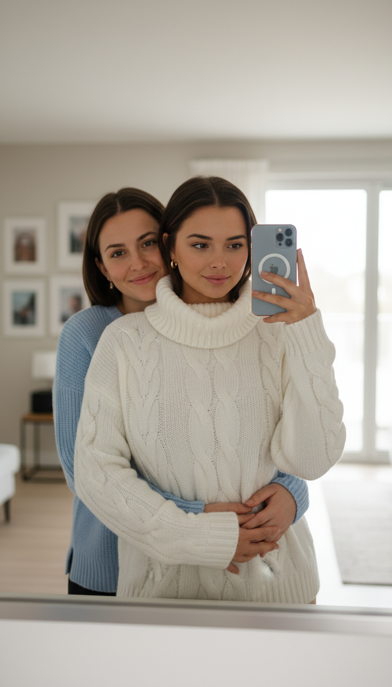Cozy Mirror Selfie with Friend | پرامپت تصویر هوش مصنوعی