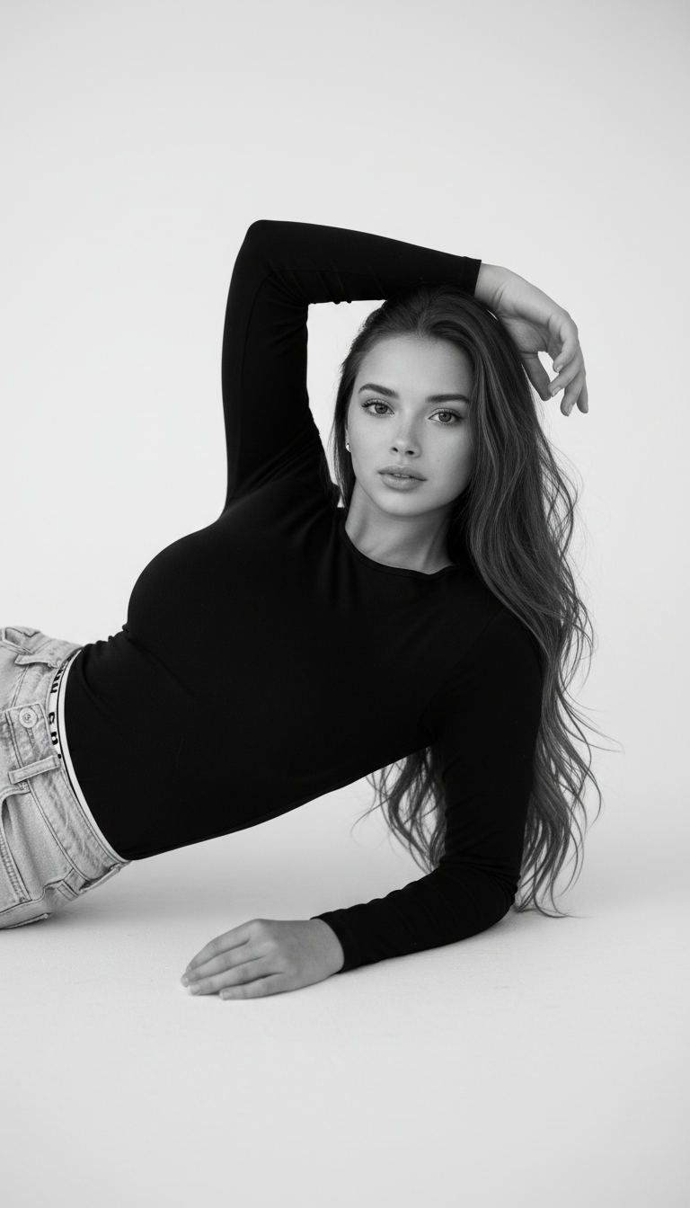 Serene Woman in Black Monochrome | پرامپت تصویر هوش مصنوعی