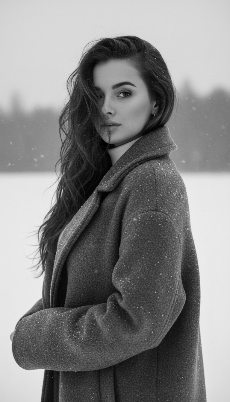 Winter Portrait in Gentle Snowfall | پرامپت تصویر هوش مصنوعی