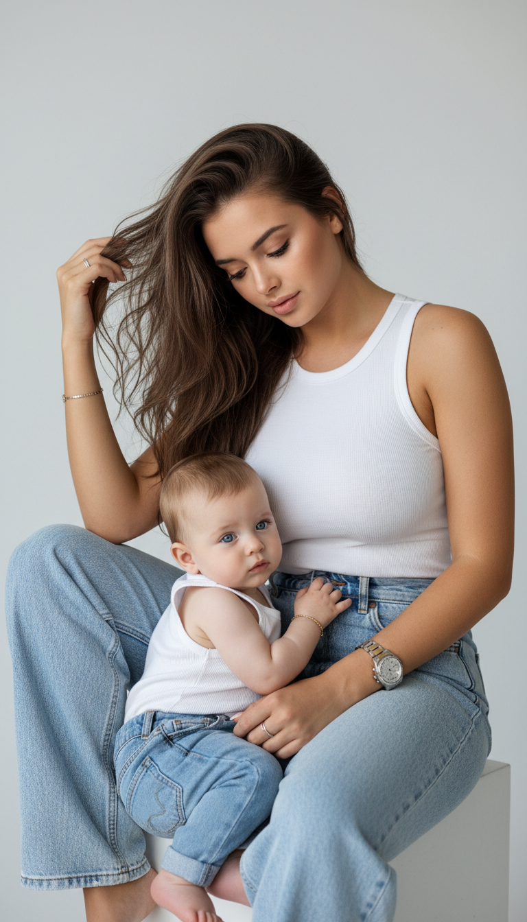 Tender Mother Son Denim Moment | پرامپت تصویر هوش مصنوعی