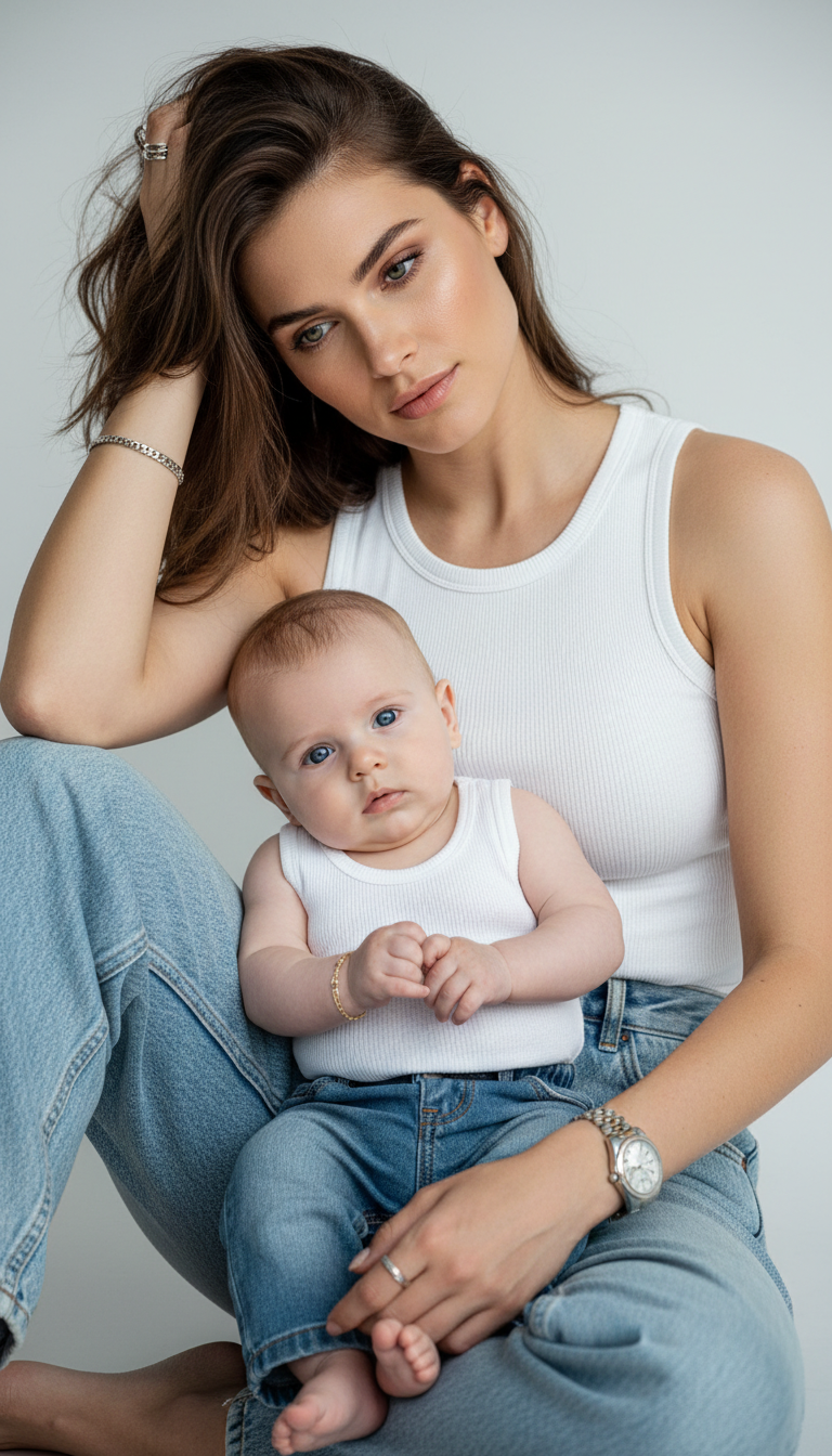 Mother Son Tender Denim Moment | پرامپت تصویر هوش مصنوعی