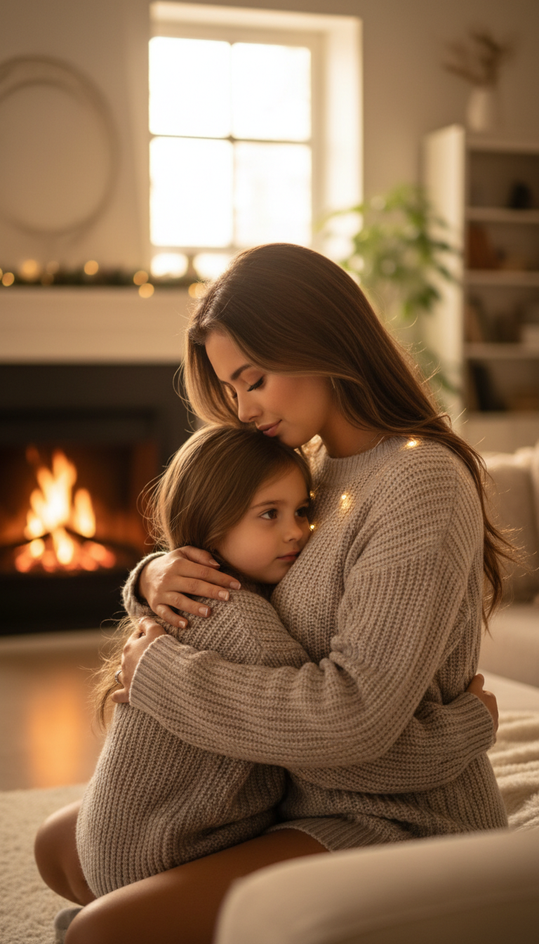 Tender Mother Daughter Winter Embrace | پرامپت تصویر هوش مصنوعی