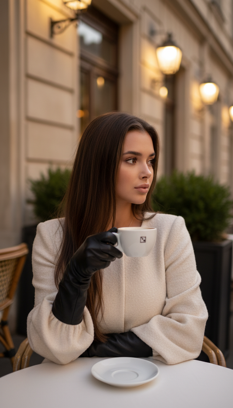 Elegant Lady's Evening Cafe Moment | AI Image Prompt