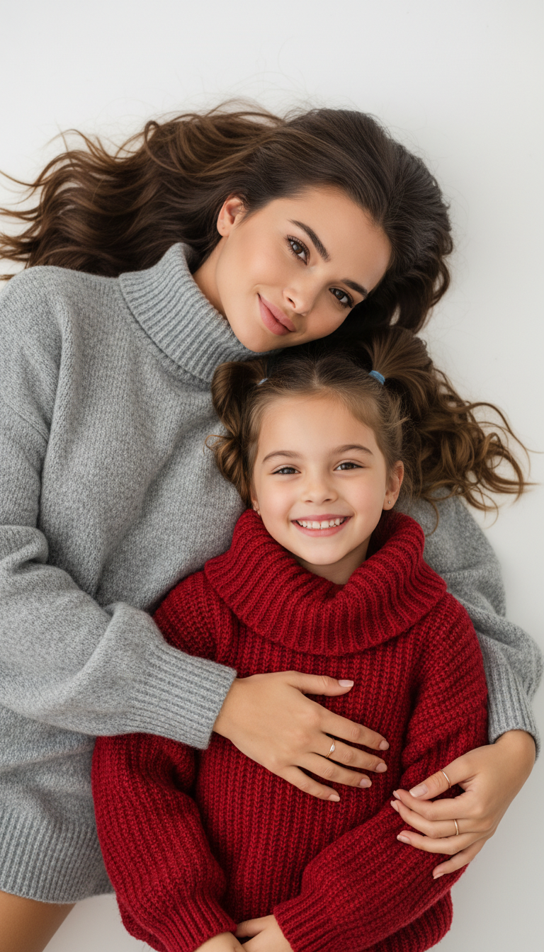 Mother Daughter Cozy Sweater Embrace | AI Image Prompt