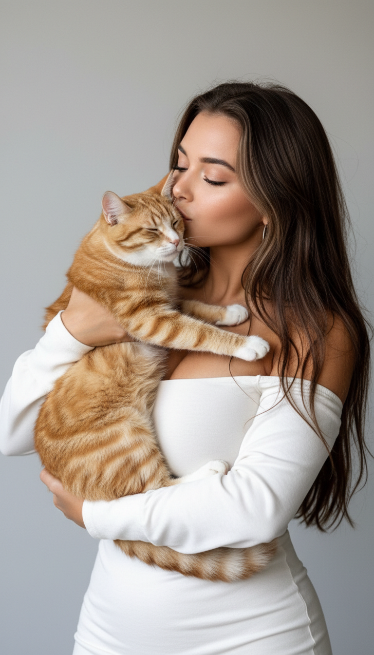 Tender Kiss with Striped Cat | پرامپت تصویر هوش مصنوعی