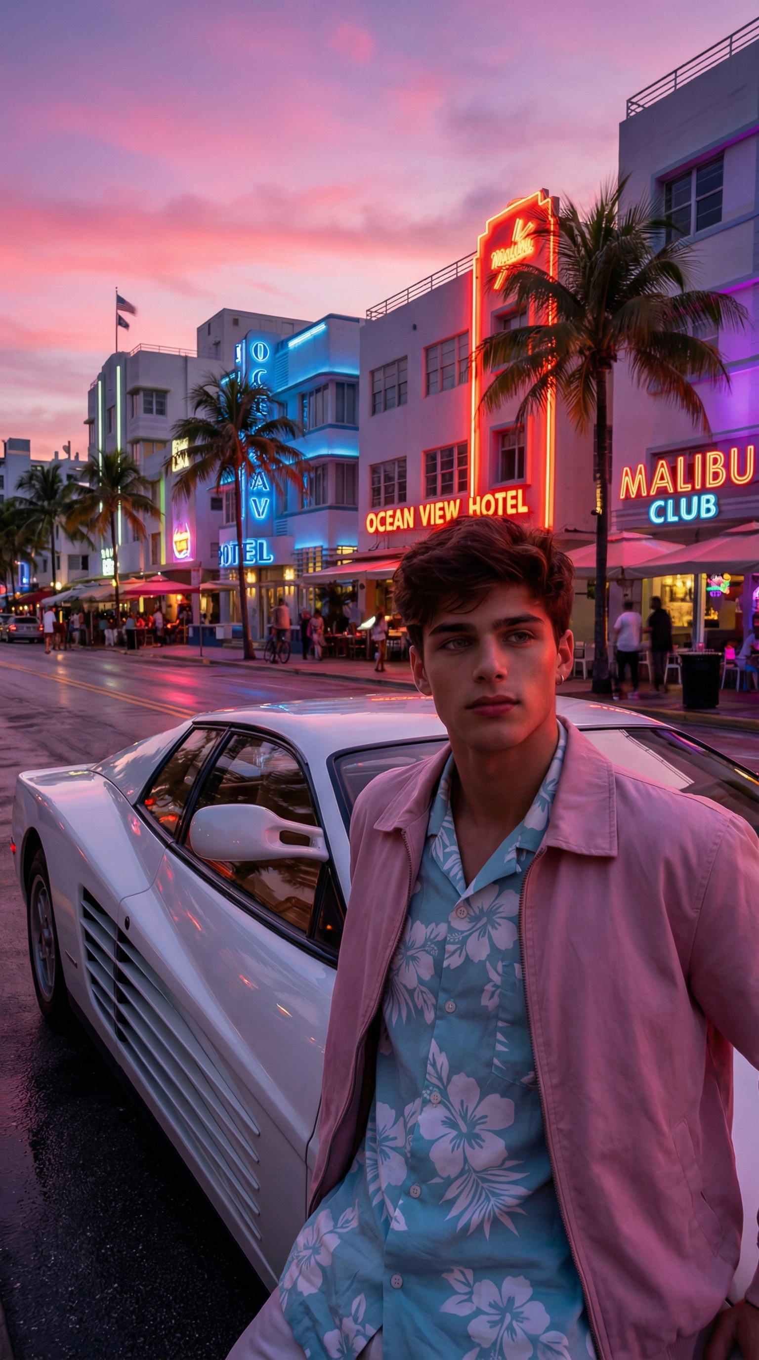 Retro Miami Nights Street Portrait | پرامپت تصویر هوش مصنوعی