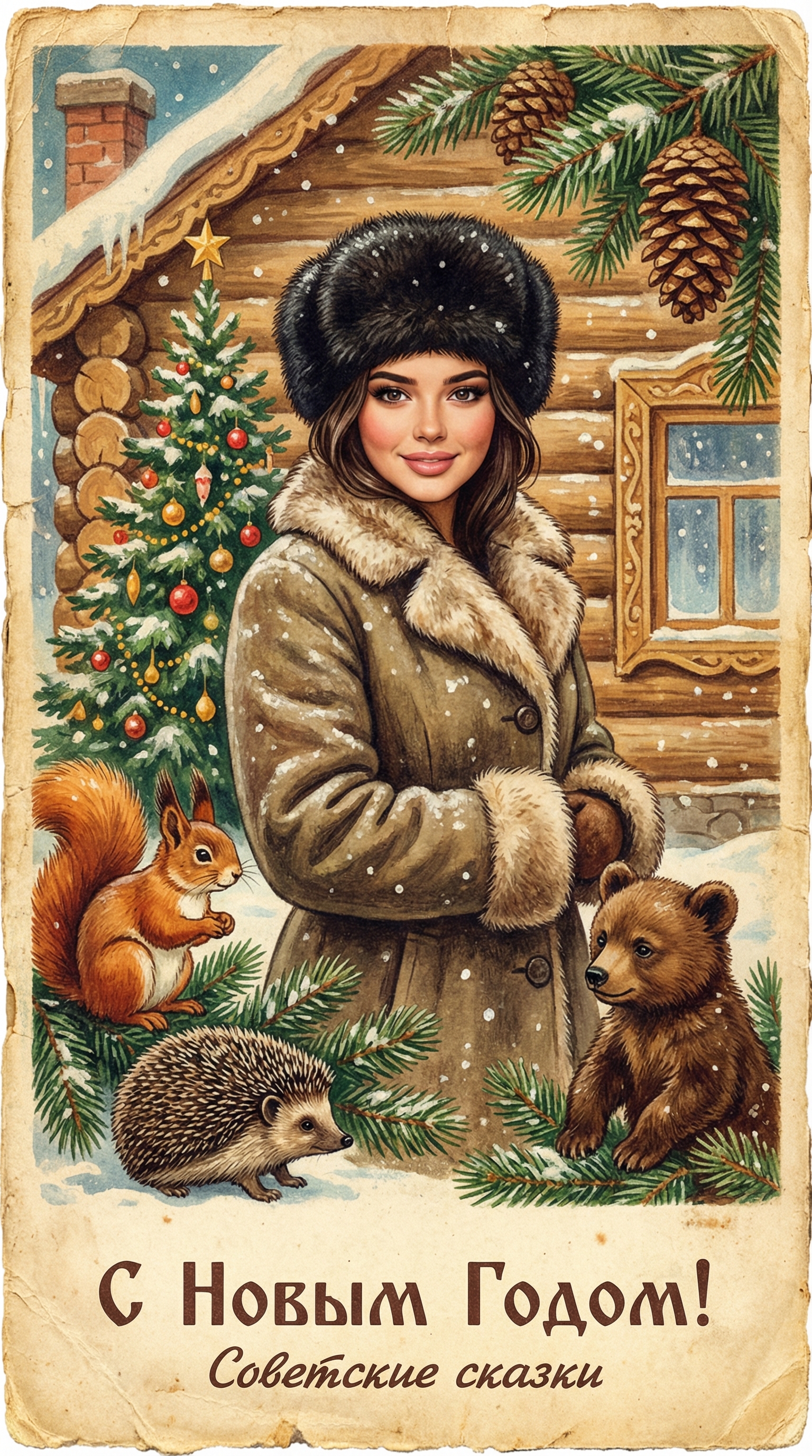 Winter Tale Soviet Holiday Postcard | پرامپت تصویر هوش مصنوعی