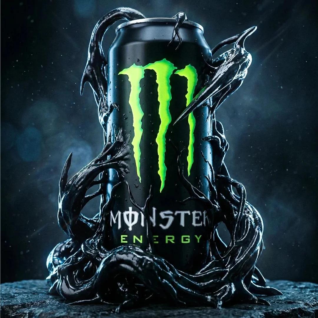 Cinematic ultra-high-end product photography of an official [Hero Subject: Monster Energy] drink can a standard vertical