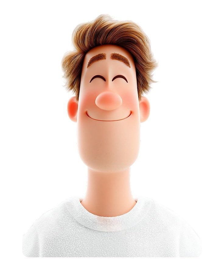 3D avatar of a man, with a happy face on a white background, no necks. Conceptual playlist style digital art with Pixar 