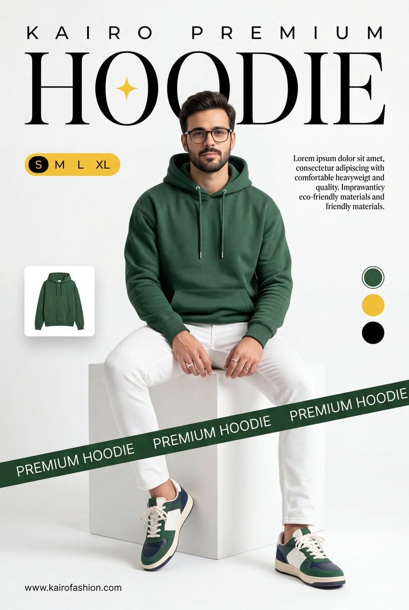 A professional commercial fashion advertisement featuring [a young male model] in the uploaded image, sitting on a minim