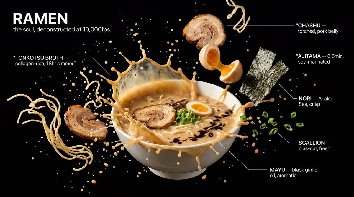 [DISH] captured at the exact millisecond of a dramatic liquid explosion, high-speed photography frozen in time, every dr