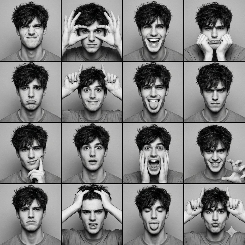 {
  "generation_request": {
    "meta_data": {
      "task_type": "black_and_white_photobooth_expression_grid_4x4",
    